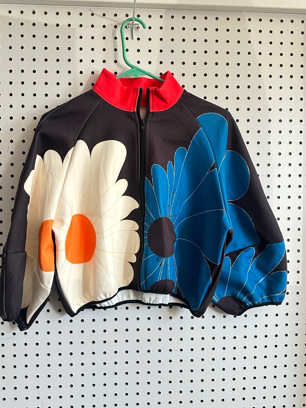 Floral Panel Bomber Jacket in Black, Blue & White